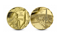 Advers og revers - Paris 2024 - Den olympiske flamme 50€ Proof gullmynt