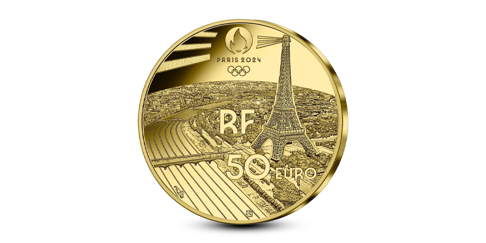 Revers - Paris 2024 - Den olympiske flamme 50€ Proof gullmynt